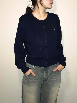 Daily Basic Round Button Crop Knit Cardigan