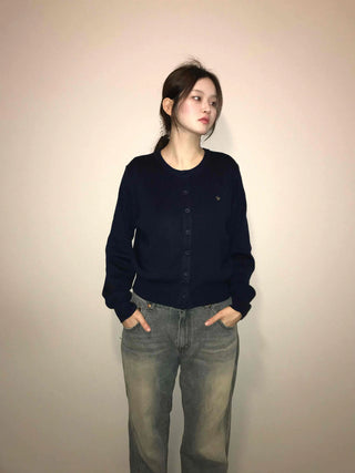 Daily Basic Round Button Crop Knit Cardigan