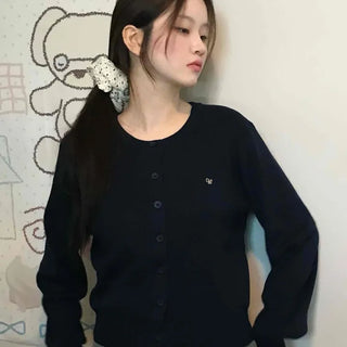 Daily Basic Round Button Crop Knit Cardigan