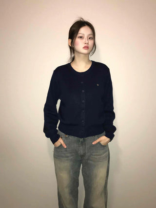 Daily Basic Round Button Crop Knit Cardigan