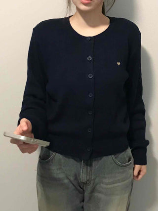 Daily Basic Round Button Crop Knit Cardigan