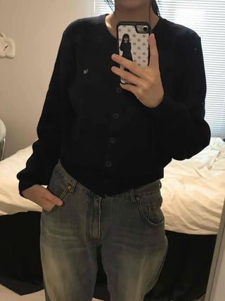 Daily Basic Round Button Crop Knit Cardigan