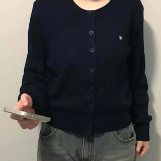 Daily Basic Round Button Crop Knit Cardigan
