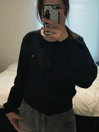 Daily Basic Round Button Crop Knit Cardigan