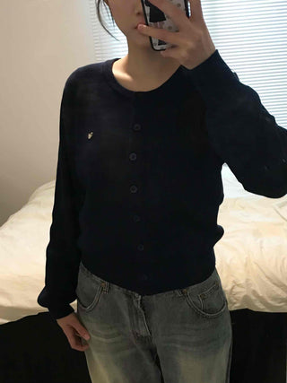 Daily Basic Round Button Crop Knit Cardigan