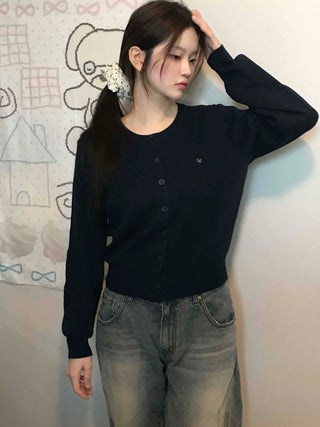 Daily Basic Round Button Crop Knit Cardigan