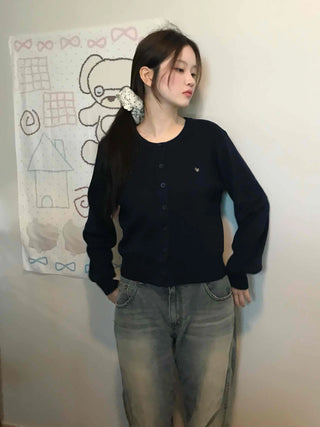 Daily Basic Round Button Crop Knit Cardigan