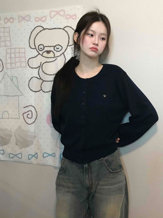 Daily Basic Round Button Crop Knit Cardigan