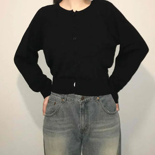 Basic Square Neck Puff Sleeve Short Cardigan