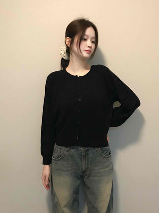 Basic Square Neck Puff Sleeve Short Cardigan