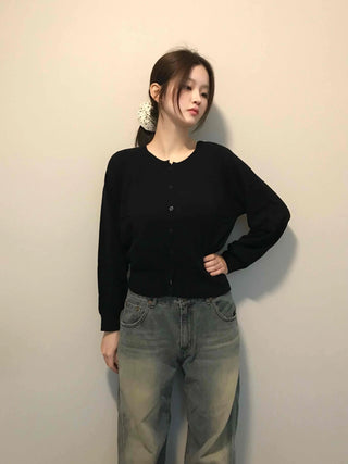 Basic Square Neck Puff Sleeve Short Cardigan