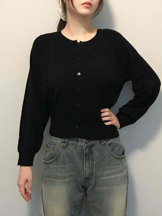 Basic Square Neck Puff Sleeve Short Cardigan