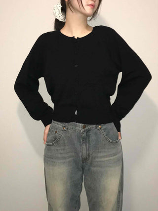 Basic Square Neck Puff Sleeve Short Cardigan