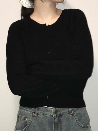 Basic Square Neck Puff Sleeve Short Cardigan