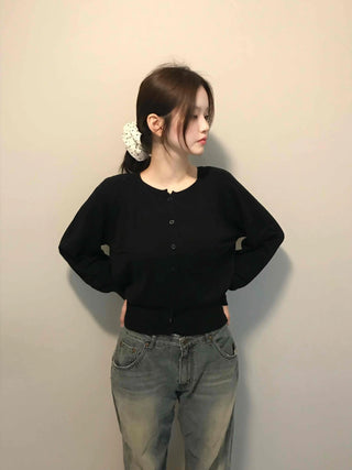 Basic Square Neck Puff Sleeve Short Cardigan