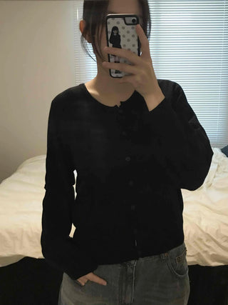 Basic Square Neck Puff Sleeve Short Cardigan