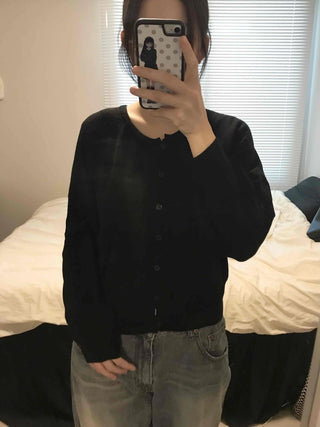 Basic Square Neck Puff Sleeve Short Cardigan