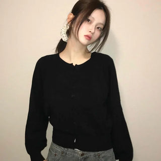 Basic Square Neck Puff Sleeve Short Cardigan