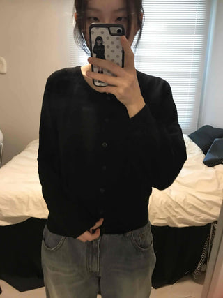 Basic Square Neck Puff Sleeve Short Cardigan