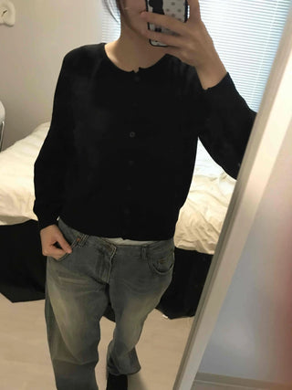 Basic Square Neck Puff Sleeve Short Cardigan