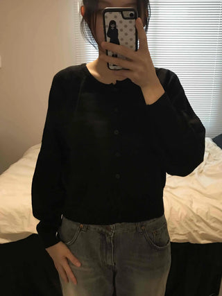Basic Square Neck Puff Sleeve Short Cardigan