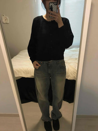 Basic Square Neck Puff Sleeve Short Cardigan