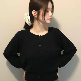 Basic Square Neck Puff Sleeve Short Cardigan