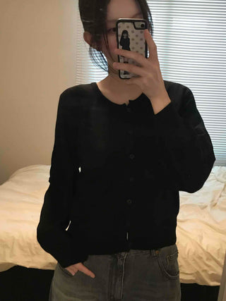 Basic Square Neck Puff Sleeve Short Cardigan