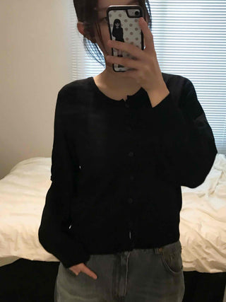 Basic Square Neck Puff Sleeve Short Cardigan