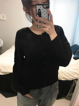 Basic Square Neck Puff Sleeve Short Cardigan
