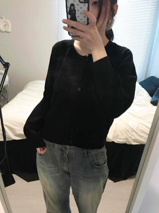 Basic Square Neck Puff Sleeve Short Cardigan