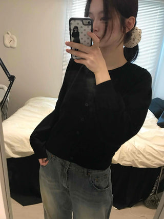 Basic Square Neck Puff Sleeve Short Cardigan