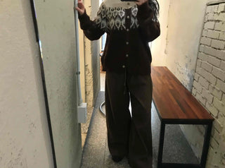 Fair Isle Jacquard Round Neck Shoulder Button Cardigan