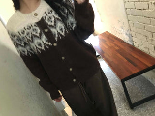 Fair Isle Jacquard Round Neck Shoulder Button Cardigan