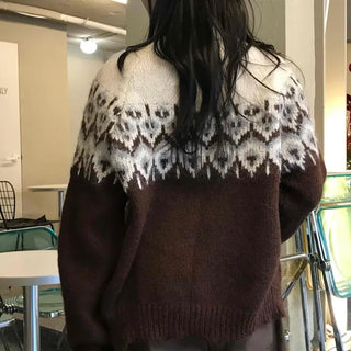 Fair Isle Jacquard Round Neck Shoulder Button Cardigan