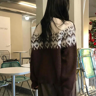 Fair Isle Jacquard Round Neck Shoulder Button Cardigan