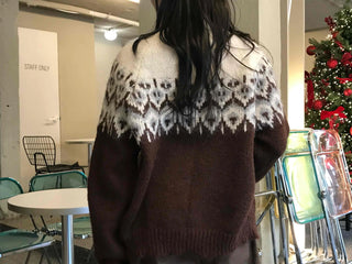 Fair Isle Jacquard Round Neck Shoulder Button Cardigan