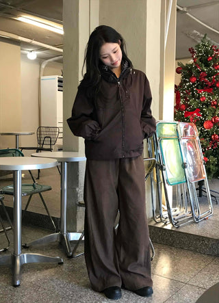 Utility Cargo Pocket Drawstring Zip-Up Jumper