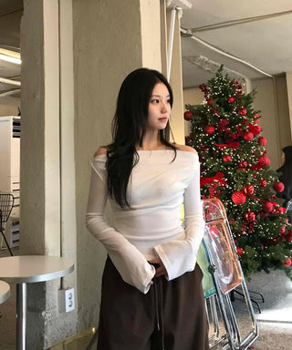 Romantic Ruffle Banding Basque Off-shoulder T-shirt