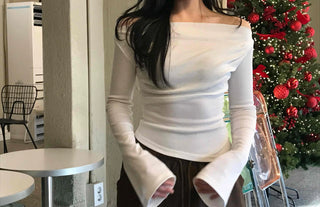 Romantic Ruffle Banding Basque Off-shoulder T-shirt