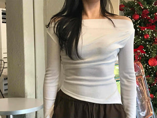 Romantic Ruffle Banding Basque Off-shoulder T-shirt