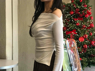 Romantic Ruffle Banding Basque Off-shoulder T-shirt