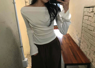Romantic Ruffle Banding Basque Off-shoulder T-shirt