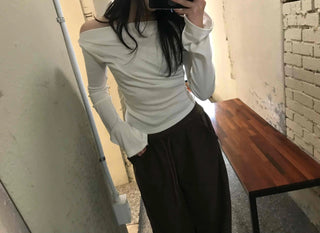 Romantic Ruffle Banding Basque Off-shoulder T-shirt