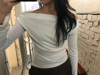 Romantic Ruffle Banding Basque Off-shoulder T-shirt
