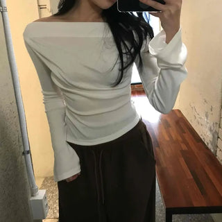 Romantic Ruffle Banding Basque Off-shoulder T-shirt