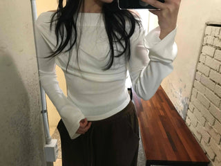 Romantic Ruffle Banding Basque Off-shoulder T-shirt