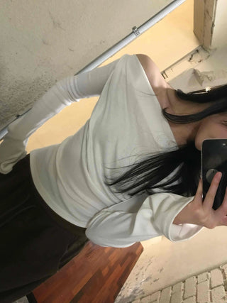 Romantic Ruffle Banding Basque Off-shoulder T-shirt