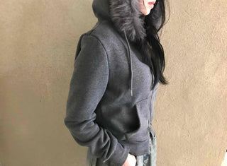 Triple Zip Detail Padded Fur Hooded Short Jumper