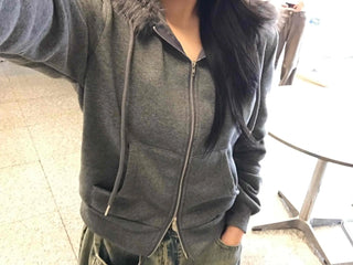 Triple Zip Detail Padded Fur Hooded Short Jumper